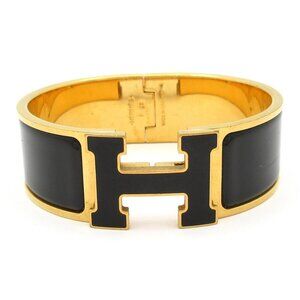 HERMES Clic Clac H Gold Black Hardware Bangle